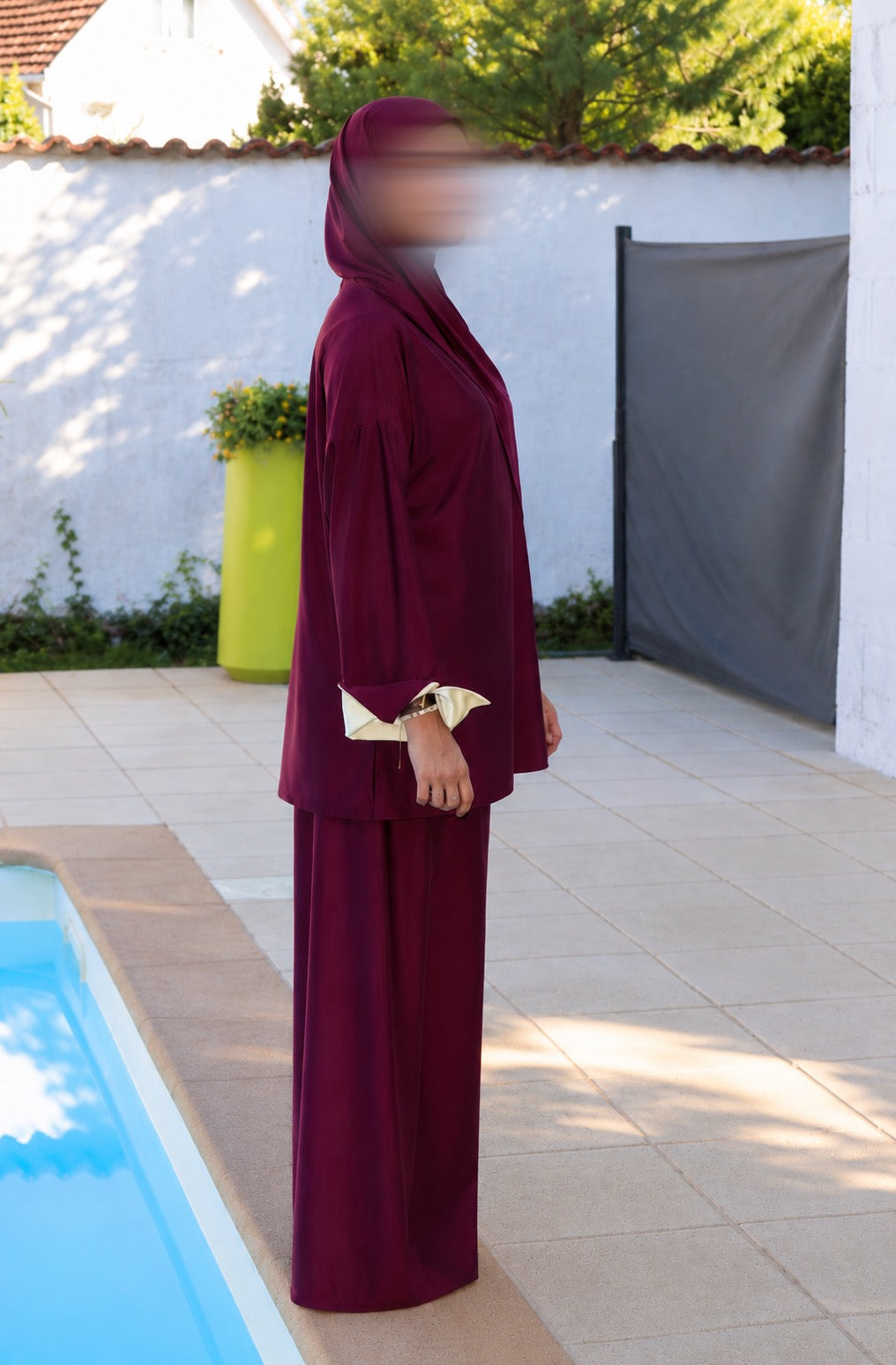 Burkini manches vertes - Bordeaux