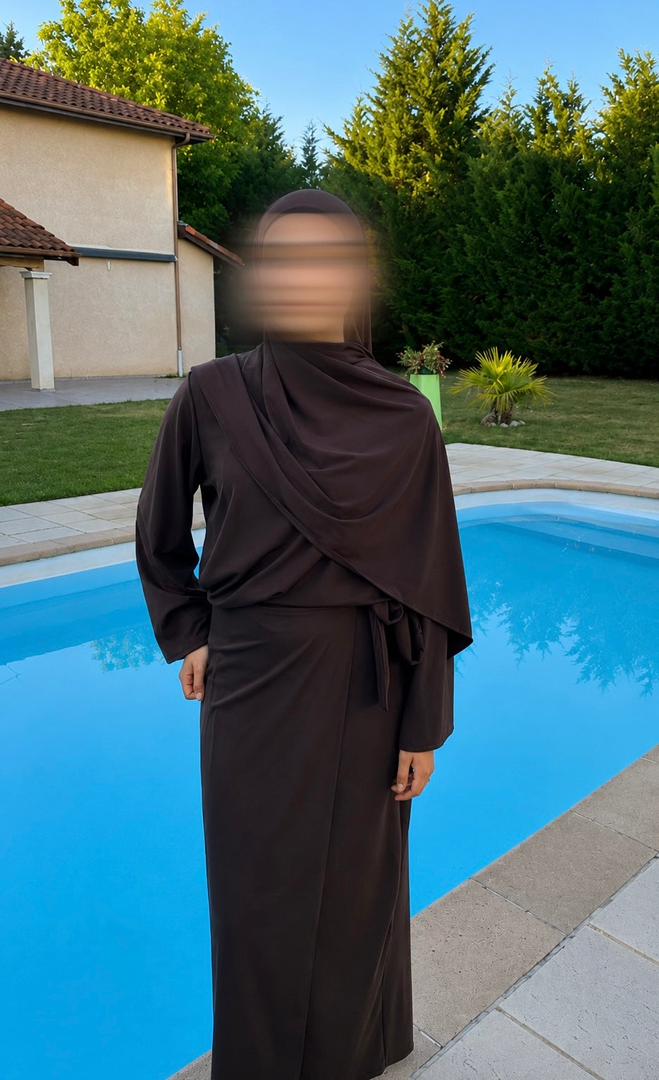 Burkini jupe 4 pièces marron