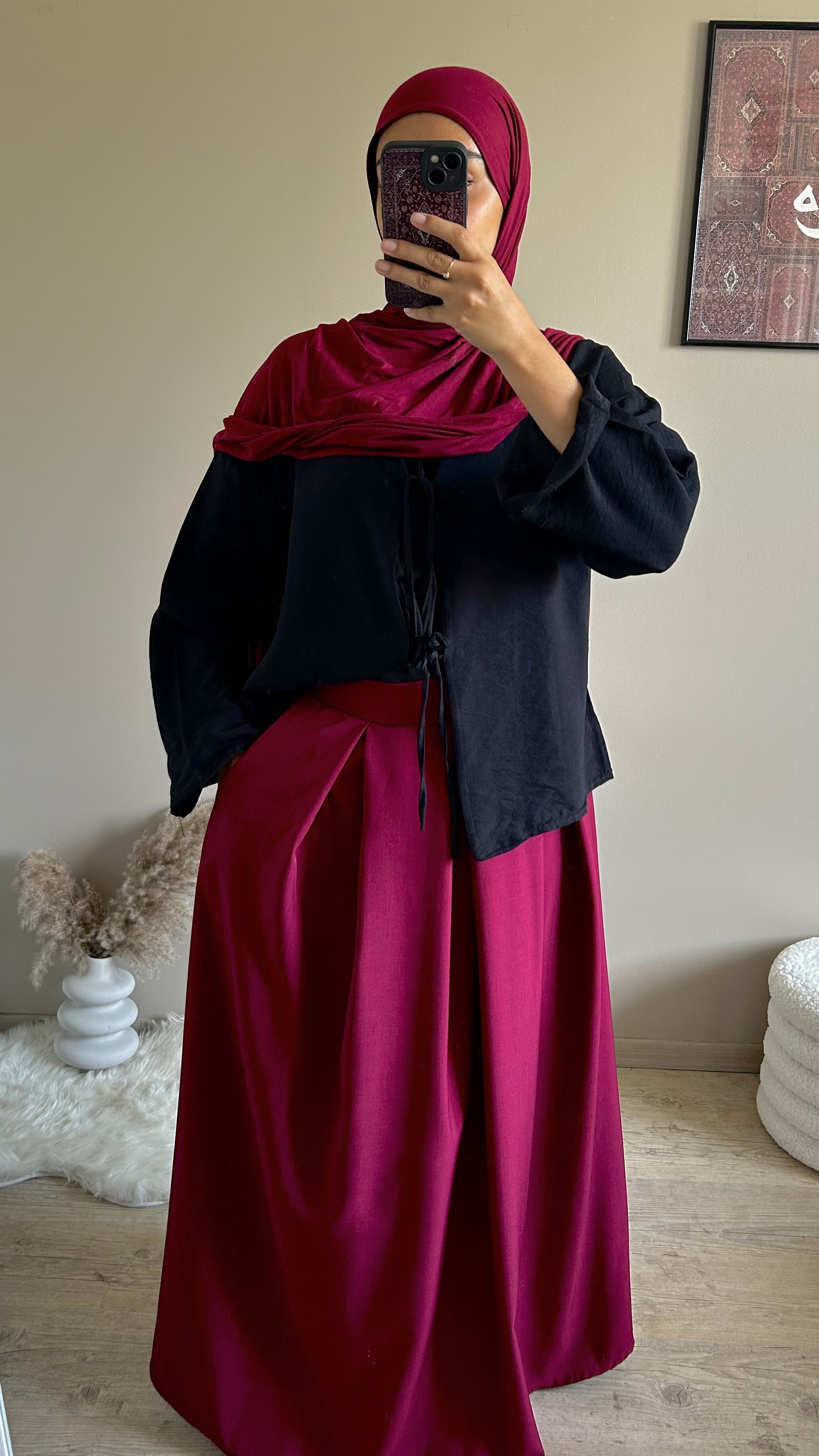 Jupe longue ample bordeaux à poche