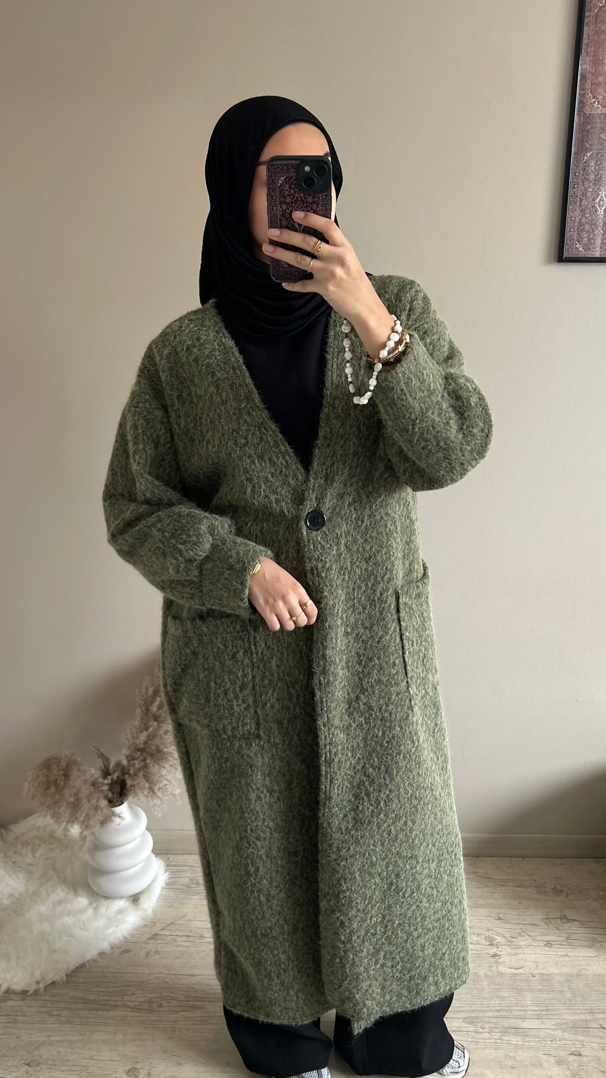 Manteau - cardigan long kaki