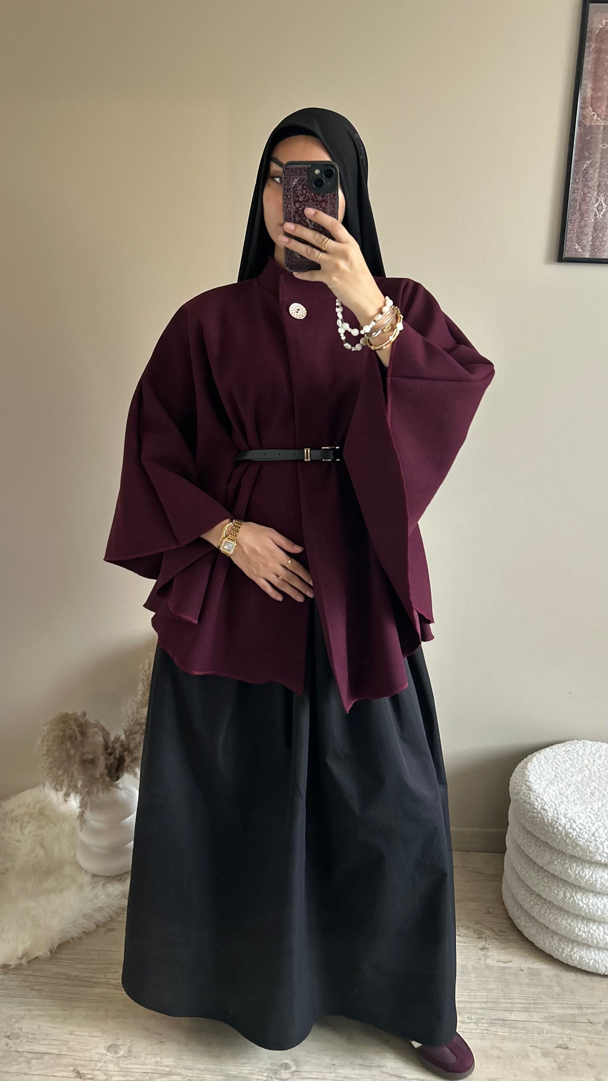 Cape à ceinture bordeaux