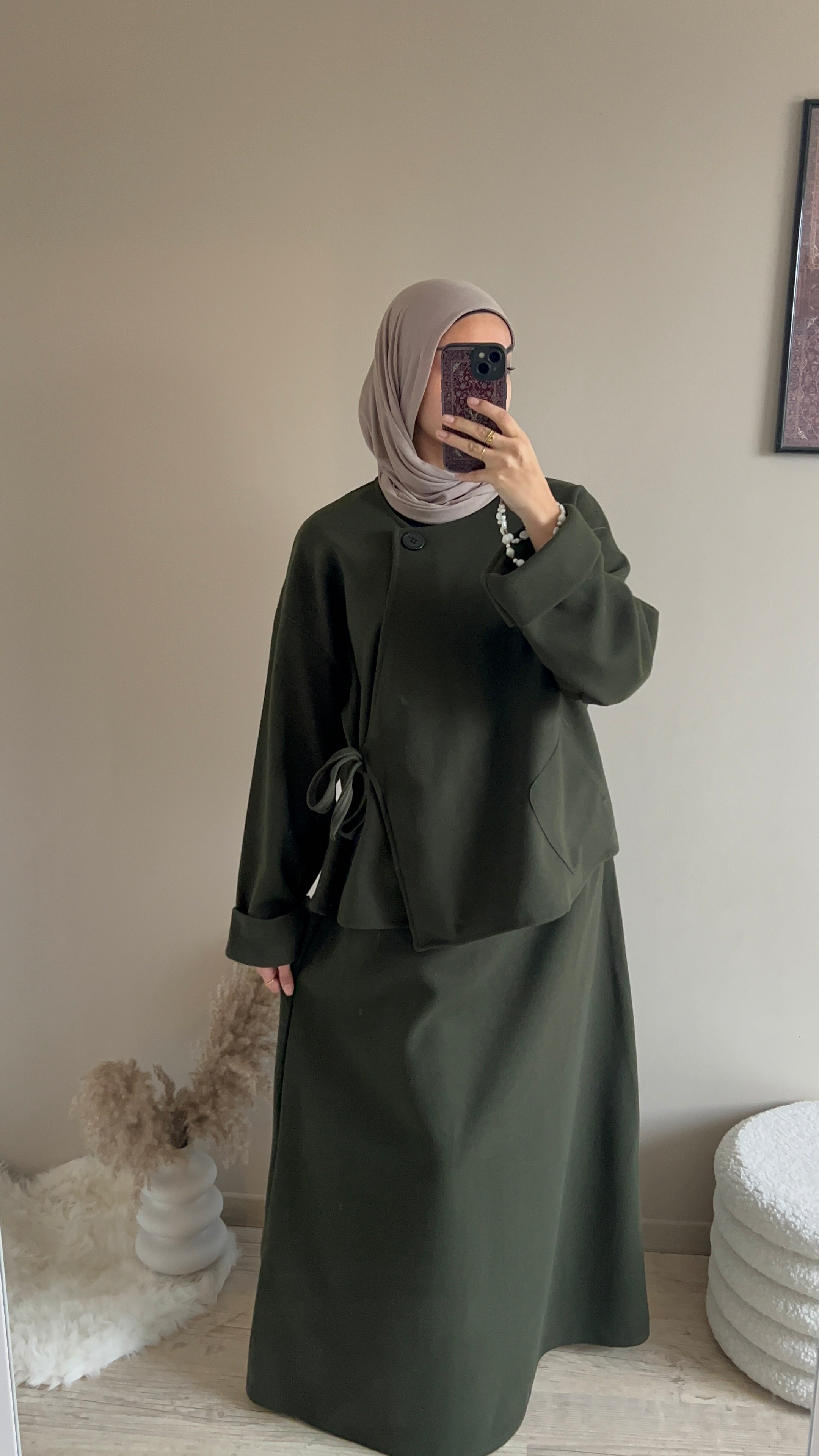 Ensemble jupe - Haut à noeud kaki