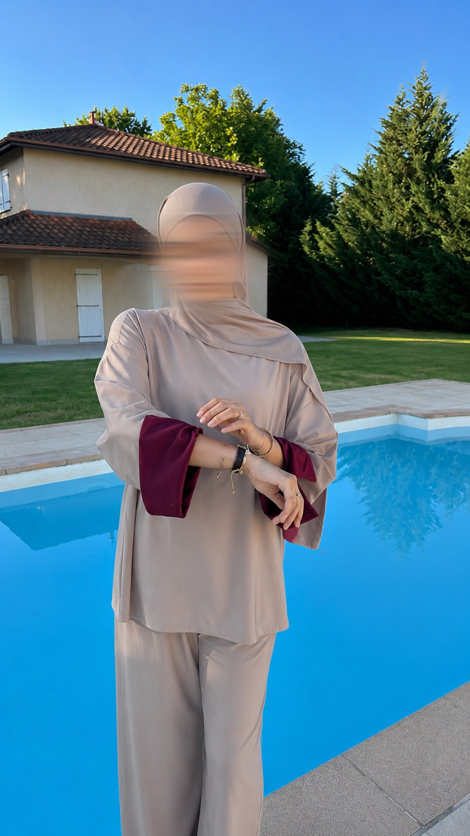 Burkini manches bordeaux - Taupe