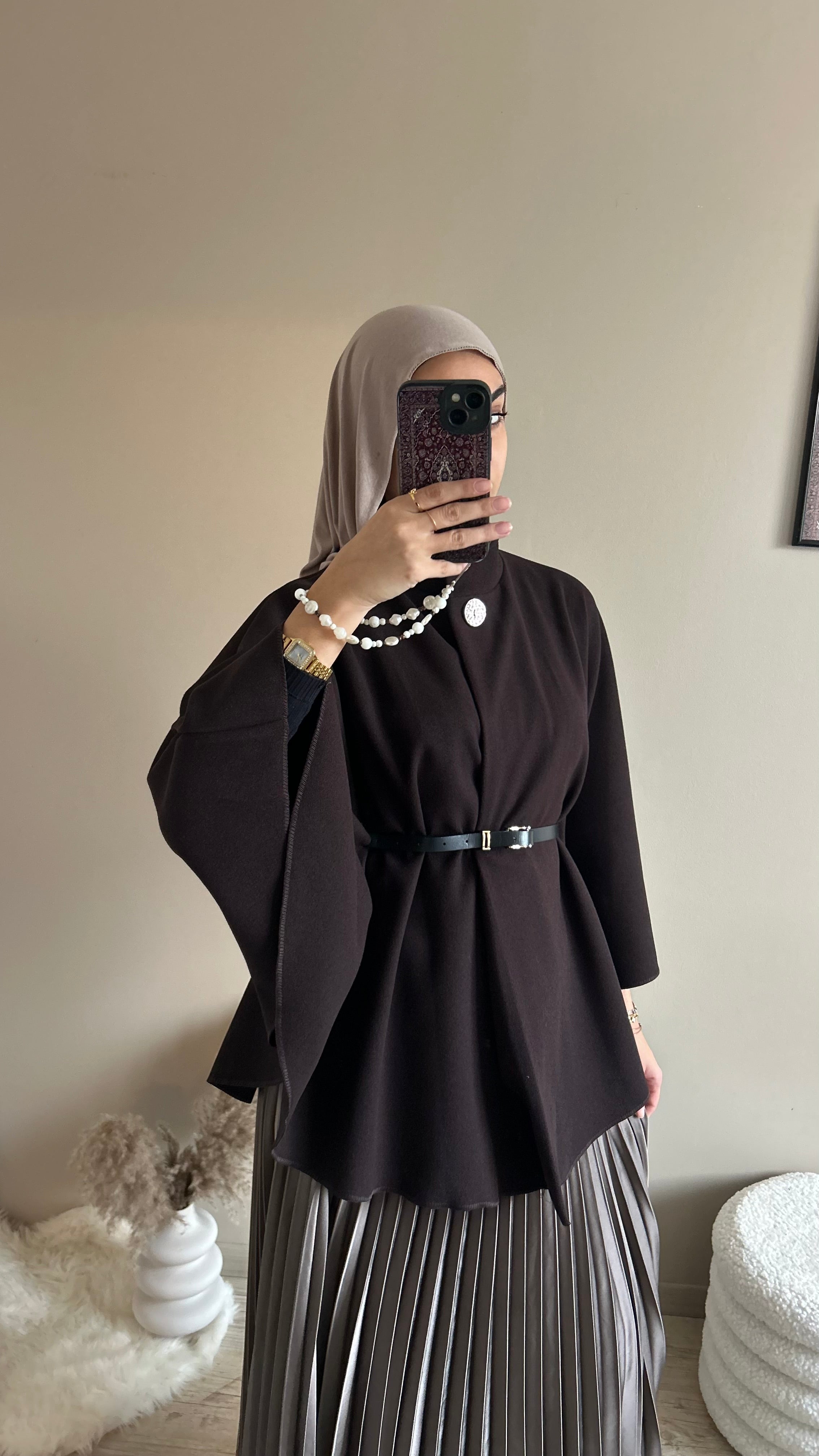 Cape à ceinture marron foncé