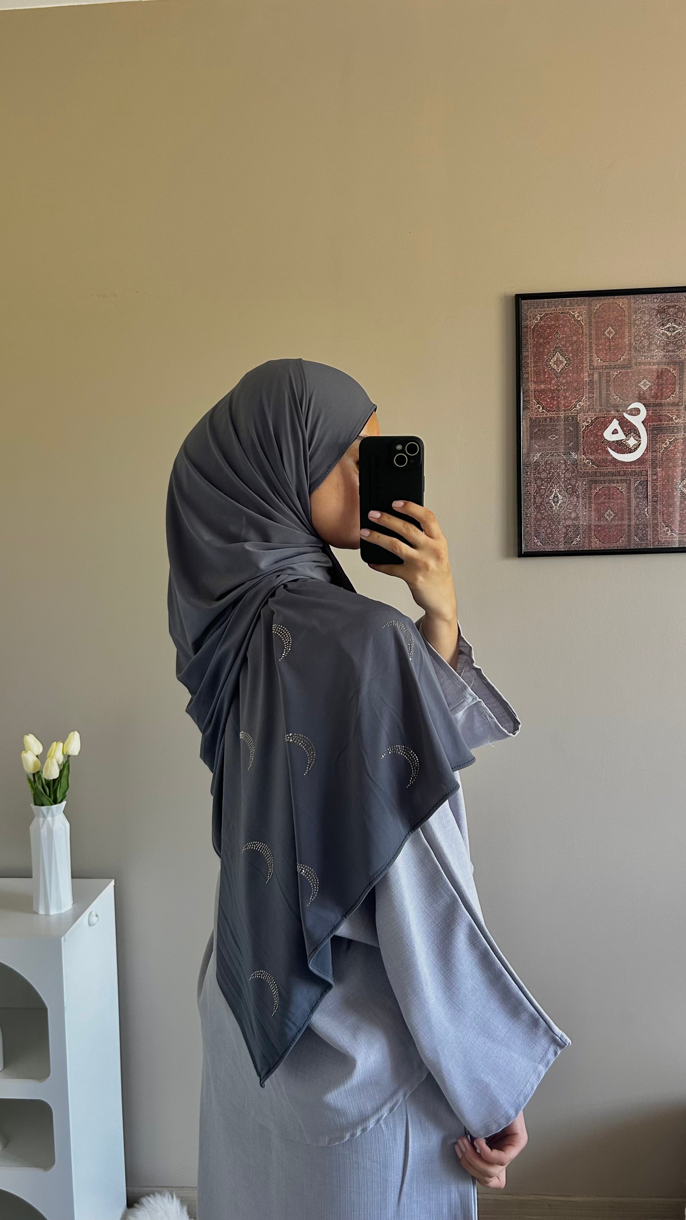 Voile Lune en Strass - Jersey premium Gris